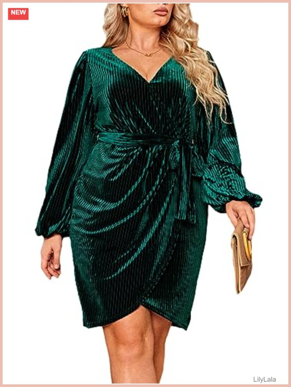 Plus Size Velvet Wrap Mini Dress Long Sleeve Semi Formal Cocktail Party